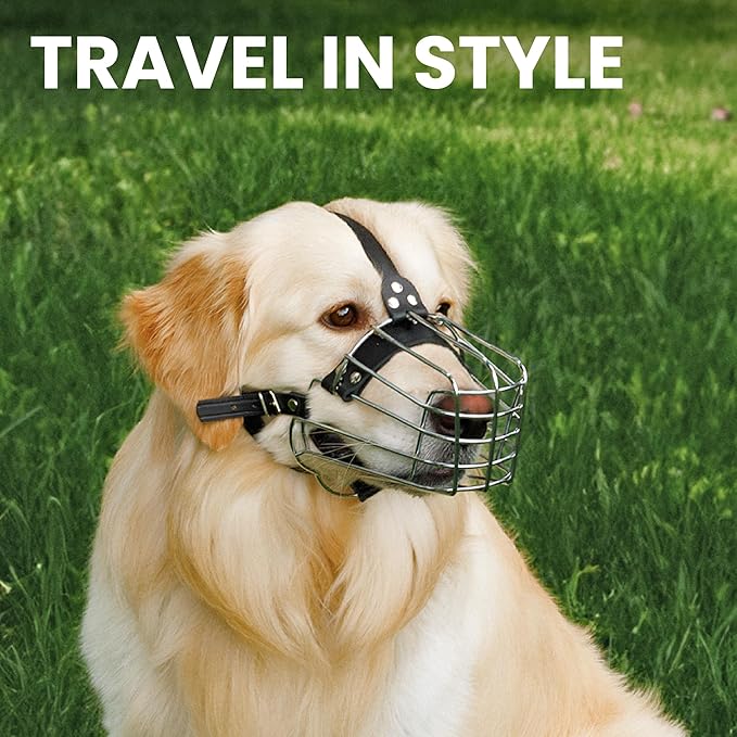 BRONZEDOG Dog Muzzle Wire Basket Metal Mask for Small, Medium and Large Dogs, Breathable, Dog can Drink, Adjustable, Padded, Training, Prevents Biting (Size 5: Belgian Malinois & Golden Retriever)