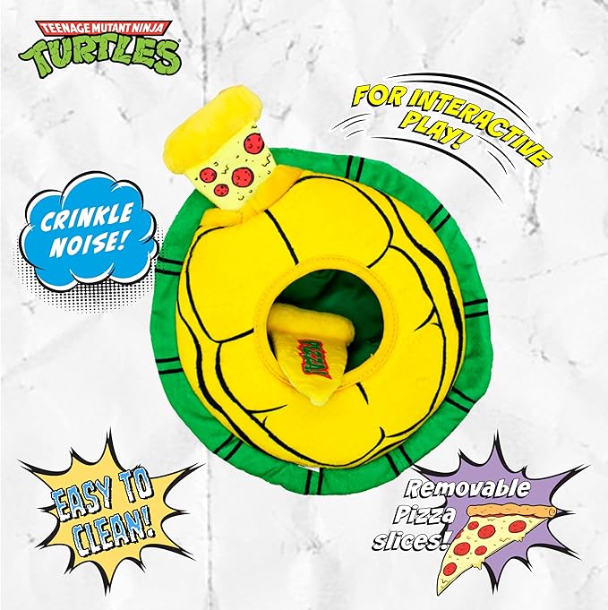 design LAB, Inc. Teenage Mutant Ninja Turtle Official Merchandise | TMNT Toys Nesting Plush Dog Toy | Turtle Shell with Pepperoni Pup Pizza Great for Interactive Play