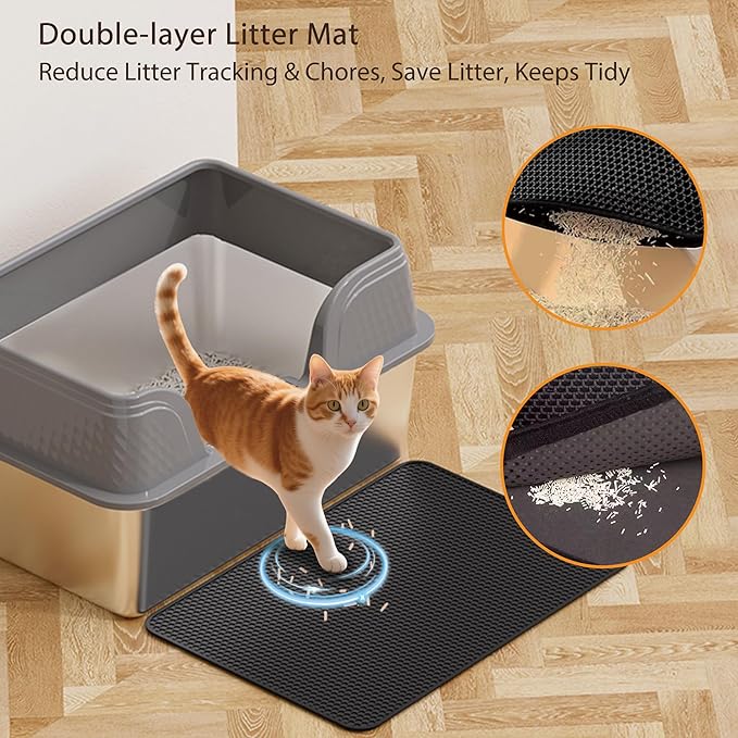Stainless Steel Litter Box with Lid 23.6" x 15.7" x 14", XXL Litter Box - Extra Large Space with High Sides for Big Cats or Multiple Cats, Side Entry, Leak-Proof, Easy Cleaning, Grey