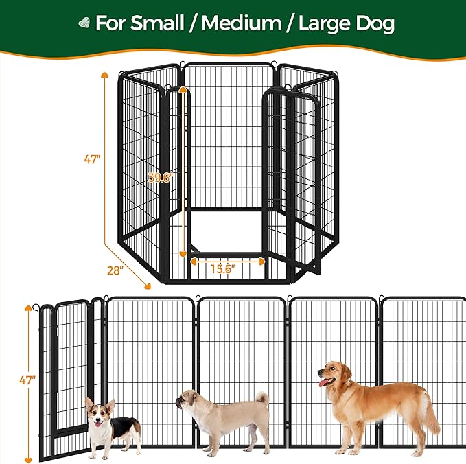 Yaheetech Dog Playpen Outdoor, 47 inch 6 Panels Dog Pen Indoor Heavy Duty Puppy Exercise Pen Metal Pet Fence for RV Camping/Yard/Garden