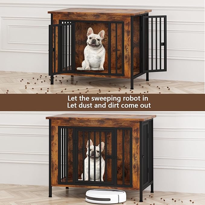 EasyCom Dog Crate Furniture for 1 or 2 Dogs, Heavy Duty Single/Double Dog Crates for Small/Medium/Large Dogs, Dog Kennel Furniture Indoor as TV Stand, Medium Size 31.5" L(20-35 Pounds), Brown