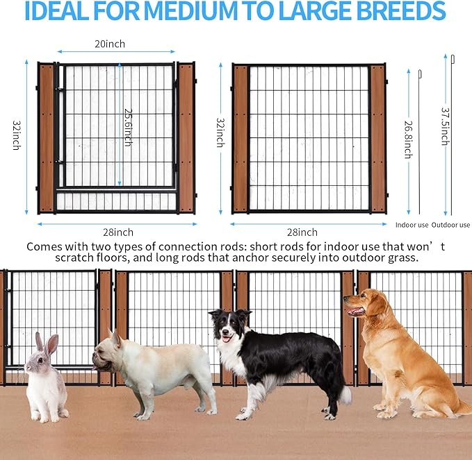 Heavy Duty Dog Playpen 32 Inch Height - Indoor Outdoor Pet Fence Enclosure for Medium and Small Dogs - Foldable Puppy Exercise Pen for Indoor and RV Camping or Yard (2 Panels, 32" H (Oak))