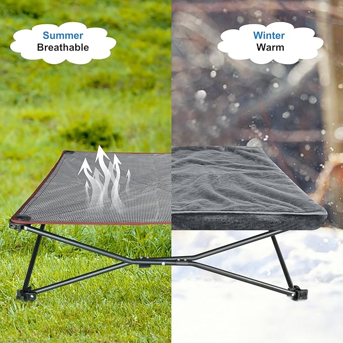 unp Elevated Cooling Dog Bed for Large Dogs - Foldable Dog Cot with Washable Plush Cover - 36 x 36 x 10-inch Breathable Mesh Camping Pet Bed with Outdoor Carrying Bag (Grey, L)