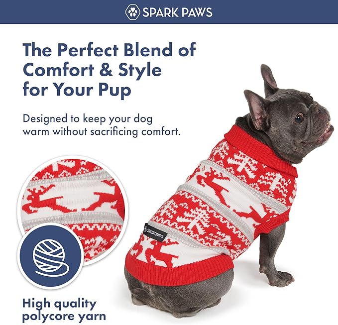 Spark Paws Christmas Dog Sweater - Ultra Soft Holiday Knit Sweater for Small, Medium & Large Dogs, Cute Pet Sweater for French Bulldogs & Big Dogs, Potty V Cut Design Jacket (Winter Wonderland, L)