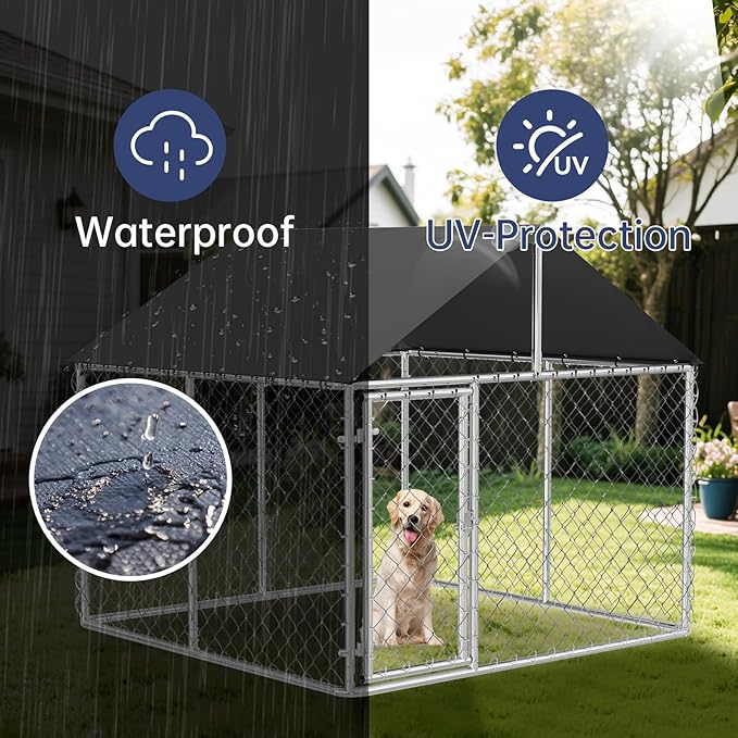 Petonly Outdoor Dog Enclosure Heavy Duty Dog Kennel House Mesh Dog Big Cage Pet Kennel Steel Fence with Secure Lock (79”x 79”)
