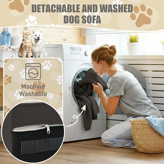 Dog Sofa Couch for Medium to Large Dogs, Memory Foam Pet Sofa Couch with Washable Fabric, Durable Elevated Dog Bed with Legs, Removable Cushion for Medium and Large Dogs, Dark Brown