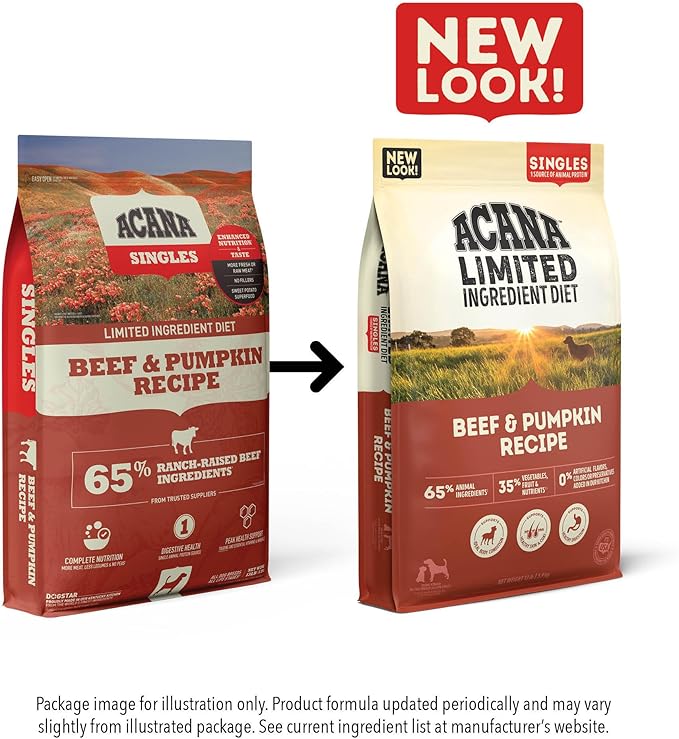 ACANA Singles Limited Ingredient Grain Free High Protein Dry Dog Food Beef & Pumpkin Recipe 13lb Bag