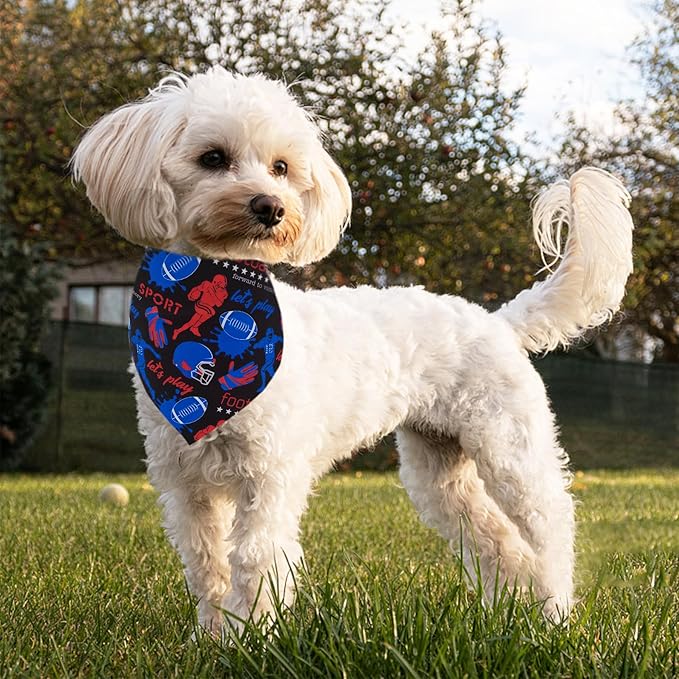 7 PCS Football Dog Bandanas for Small Dogs Stitching Edge Dog Bandana for Puppy Doggy Print One Side Scarves Game Day Grooming S