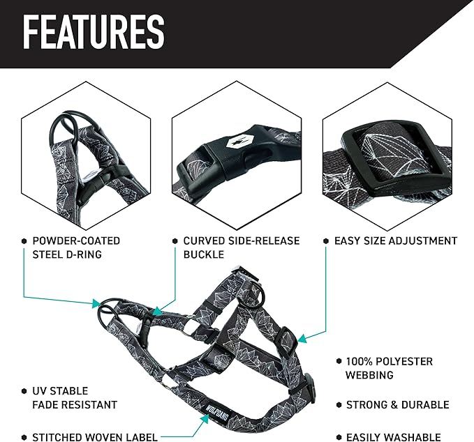 Wolfgang Heavy Duty Adjustable Dog Harness, Pull-Tested to Over 800 lbs for Walking & Training, WolfMountain Print, Large