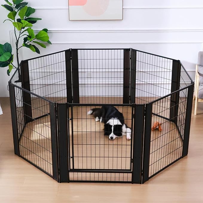Heavy Duty Dog Playpen 32 Inch Height - Indoor Outdoor Pet Fence Enclosure for Medium and Small Dogs - Foldable Puppy Exercise Pen for Indoor and RV Camping or Yard (8 Panels, 32" H (Black))