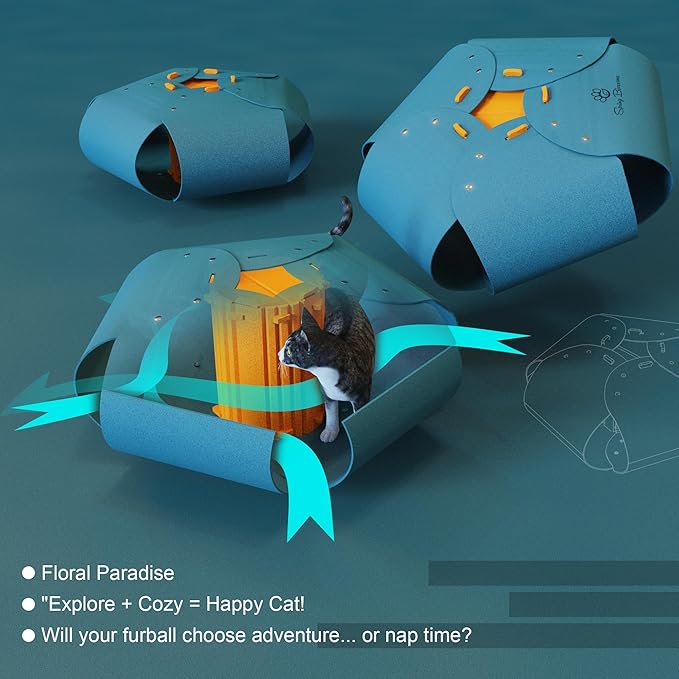 Spring Blossoms Cat Tunnel, Cat Cave for Indoor Cats Bed,Scratch Resistant Cat Toys for Medium Large Cats Hide and Seek Toy (Peacock Blue)