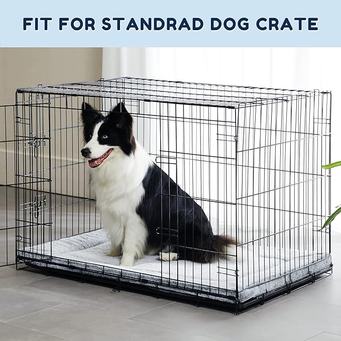 WESTERN HOME Dog Bed for Crate, High Resilience Foam Dog Crate Mat Kennel Pad with Soft Wavy Plush Comfortable Anti-Slip Washable Bed for Large Medium Small Dogs & Cats