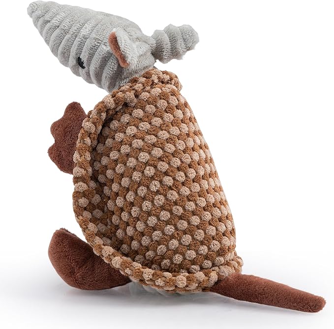 Hollypet Plush Dog Squeaky Toy Stuffed Armadillo Animal Pet Puppy Chew Toys with Clean Teeth for Small Medium Large All Breed Sizes Dogs, Brown and Bronze,8 in