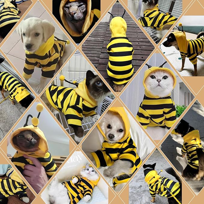 DENTRUN Sphynx Hairless Cats Costume Funny Bee Warm Winter Sweater Cute Pullover Kitten Shirts Breathable Cat Leisure Wear Turtleneck Vest Adorable Cat's Clothes Jacket Pajamas Jumpsuit, S