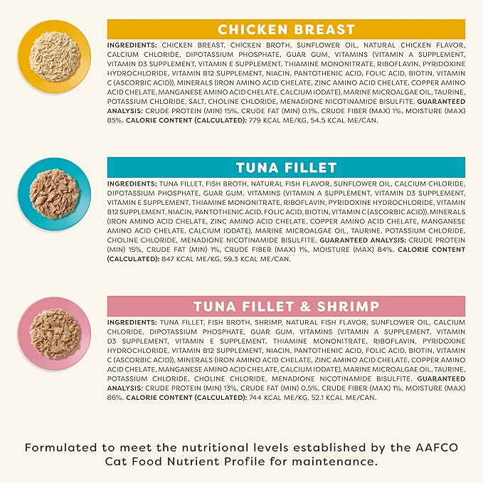 Applaws Vitality Wet Cat Food in Broth, Natural Cat Food with Added Vitamins & Minerals, Grain-Free, Carrageenan Free, Variety Selection in Broth (12 Count, 2.47 oz Cans)