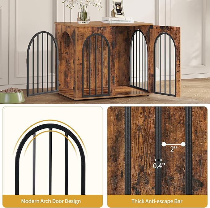 26.8'' Wooden Dog Crate Furniture, Indoor Dog Kennel Dogs Cage for Small Dogs, Heavy Duty Dog Crates Decorative Pet House End Side Table TV Stand, Rustic Brown DFC85501B