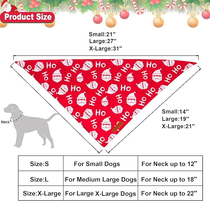 ADOGGYGO Christmas Dog Bandanas 2 Pack, Santa Tree Dog Christmas Scarf Bib, Premium Durable Fabric, Pet Holiday Bandanas for Large and Extra Large Dogs (X-Large)