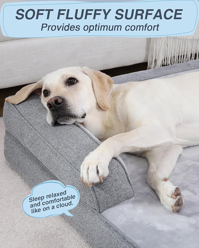 KSIIA Washable Dog Bed Large Sized Dog U-Shaped Bolster Pet Couch with Removable Waterproof Cover, Non-Slip Bottom and Egg-Crate Orthopedic Foam Pet Bed, 41 x 27 Inch, Gray