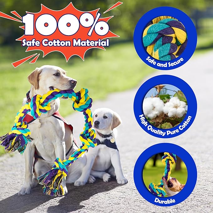 Dog Rope Toys for Large/Medium Dogs, Nearly Indestructible Dog Toys Set With Eight Legs Ball for Aggressive Chewers,Full of Attractiveness, Heavy Duty Natural Cotton Rope Chew toy, Tug Toy 9 Pack