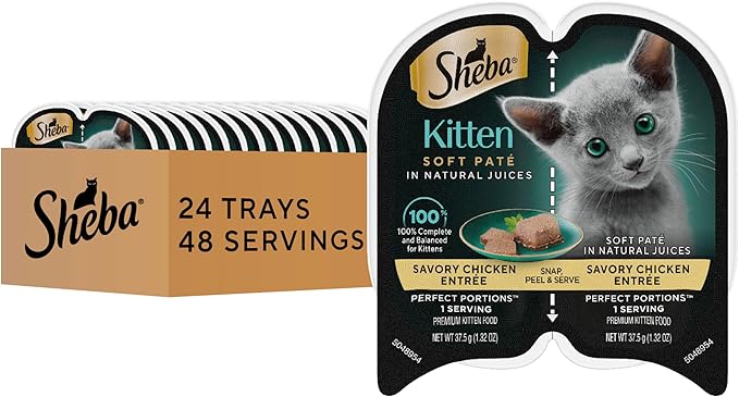 Sheba Perfect Portions Kitten Wet Cat Food Pate Chicken Entree, 2.6 oz. Twin-Pack Trays (24 Count, 48 Servings)
