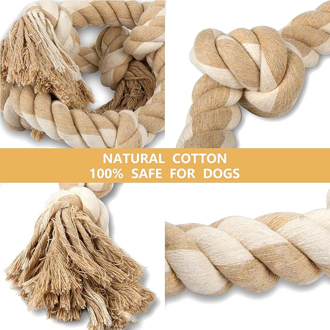 PetiFine Dog Rope Toys for Aggressive Chewers, Heavy Duty Cotton Chew Toys for Large Medium Dogs- 3 Feet 5 Knots Tough Interactive Tug of War Dog Pull Rope, Teeth Cleaning