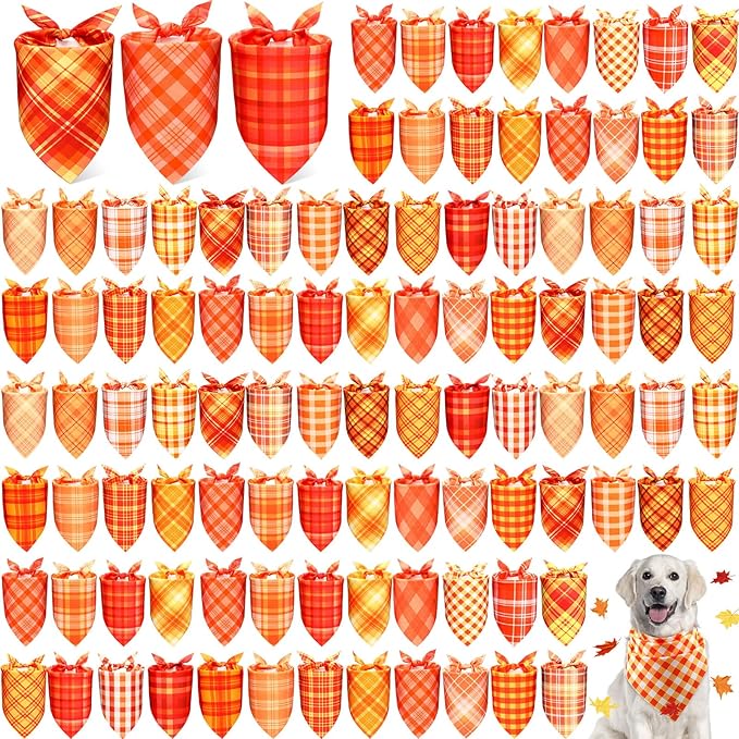 Abbylike 100 Pcs Thanksgiving Dog Bandanas Bulk Plaid Bandanas for Dogs Triangle Kerchief Bib Scarf Sets for Pets Cats Fall Costume Photo Props Accessories Pet Shops Groomers Services, 25 Styles