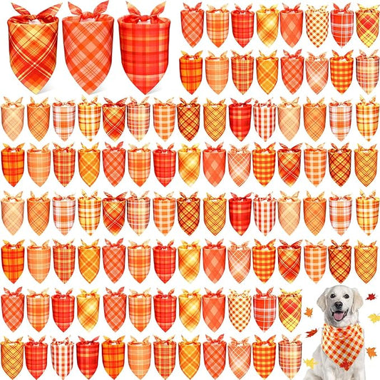 Abbylike 100 Pcs Thanksgiving Dog Bandanas Bulk Plaid Bandanas for Dogs Triangle Kerchief Bib Scarf Sets for Pets Cats Fall Costume Photo Props Accessories Pet Shops Groomers Services, 25 Styles