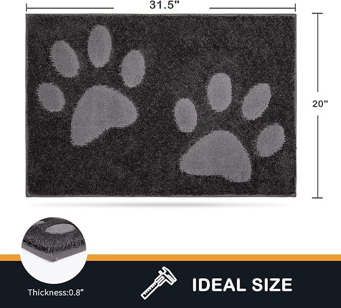 PURRUGS Dirt Trapping Door Mat 20" x 31.5", Non-Skid/Slip Machine Washable Microfiber Entryway Rug, Dog Doormat, Super Absorbent Welcome Mat for Muddy Wet Shoes and Paws, Charcoal