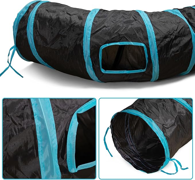 Cat Tunnel, S-Shape Cats Cave with, InteractiveCat Toys, Cat Tunnels for Indoor Cats, Foldable Cat Tubes and Tunnels for Cats Kittens, Puppies, Kitten, Rabbit, Guinea Pigs (Blue & Black)