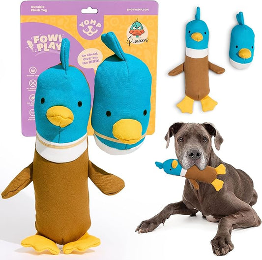 Yomp Plush Duck Dog Toy – Durable Stuffed, No Squeaker Dog Toys with Natural Canvas and Crinkle Paper – Interactive Stuffed Animal for Dogs (2-Pc Quacker Set)