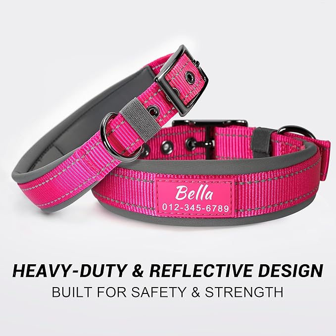 Personalized Dog Collar with Name & Phone Number | Reflective Ultra Wide Soft Neoprene Padded | Durable Metal Buckle for Large, Medium, and Small Dogs in Pink, Purple, Blue & Other Stylish Colors