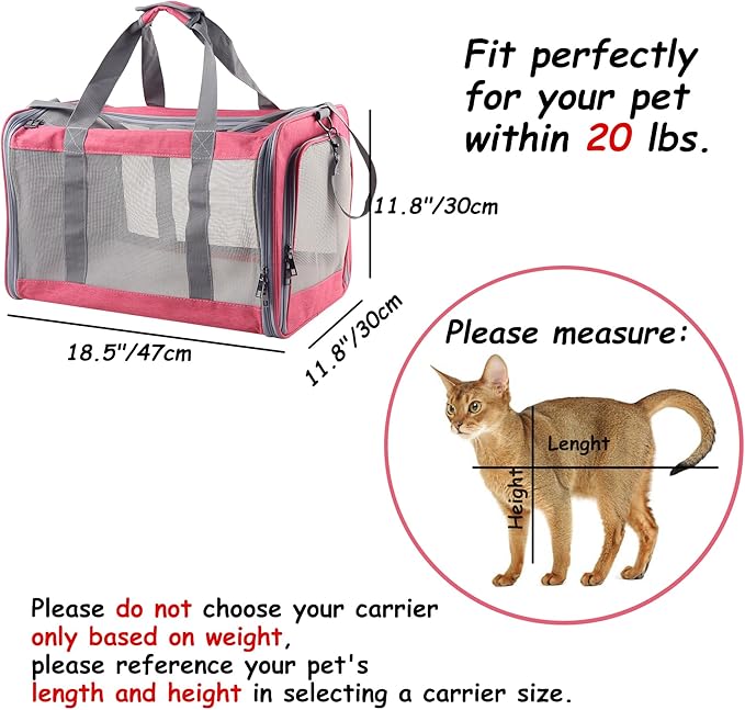 Cat Dog Carrier for Small Medium Cats Pet Carrier for Large and Medium Cats Puppies Portable Cat Carrier Soft Pet Carrier for Cats Cat Bag Carrier Airline Approved Cat Carrier(Large, Pink)