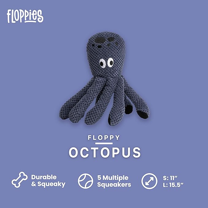 fabdog Floppies Plush Dog Toy - Cute & Durable Squeaky Dog Toys - Best Squeak Toy for Puppies and All Breeds | Ideal Pet Gift| Large Octopus