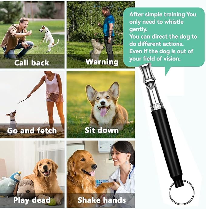 Dog Training Whistle with Adjustable Tone, Neck Strap and Lanyard, for Outdoor Recall Training, All Breeds