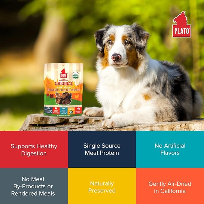 PLATO Original Real Strips Organic Chicken 6oz, brown