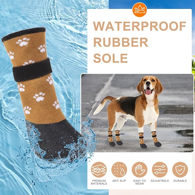 BEAUTYZOO Dog Boots for Medium Dogs, Dog Boots & Paw Protectors for Winter Snowy Day Summer Hot Pavement, Waterproof Dog Booties for Hardwood Floors, 6 PCS Grip Socks Shoes for Dogs, Khaki M