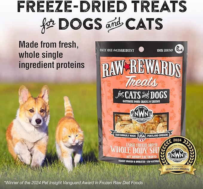 Northwest Naturals Raw Rewards Freeze-Dried Shrimp Treats for Dogs and Cats - Bite-Sized Pieces - Healthy, 1 Ingredient, Human Grade Pet Food, All Natural, Proudly Made in USA, 1 Oz