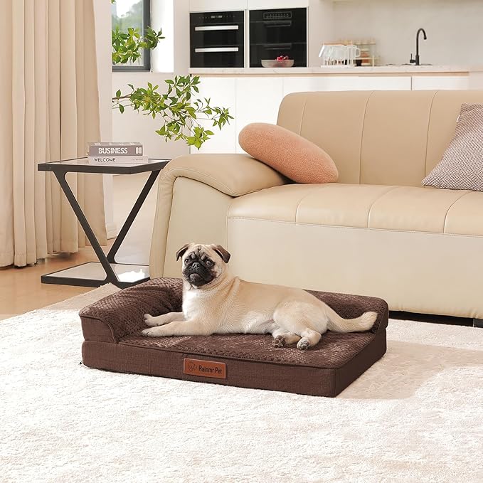 Orthopedic Dog Bed Medium Size Dog, Memory Foam Pet Bed for Small and Medium Dogs, Washable Removable Cover, Nonskid Bottom, Waterproof, 30x20x6 Inches, Brown Grey