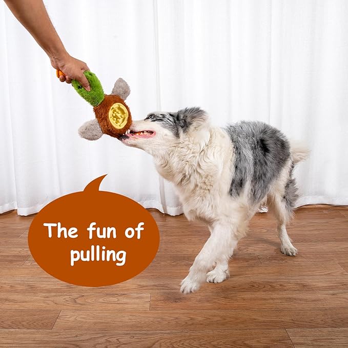 Hollypet Squeaky Plush Stuffed Dog Puzzle Toy with Slow Feeder Bowl, Interactive Chew Toy for Small and Medium Dogs, Wild Duck