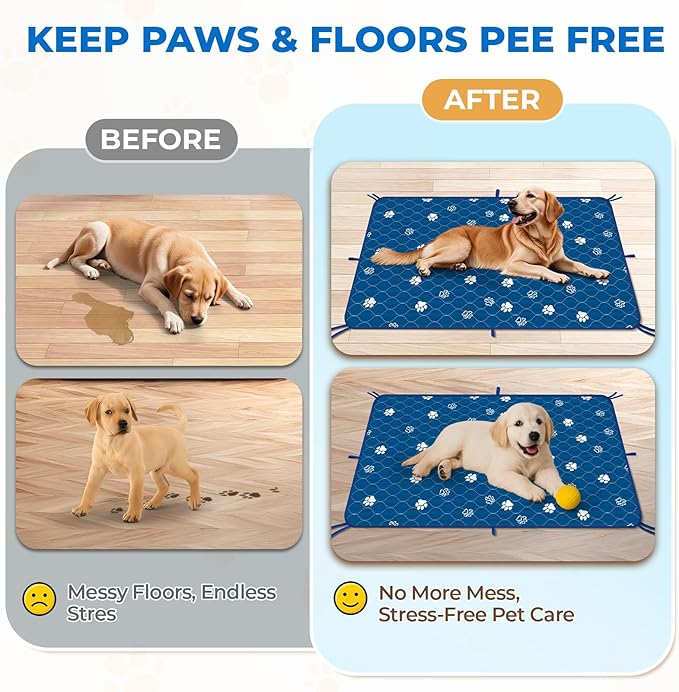 Fostanfly Washable Pee Pads for Dogs, 2 Pack Large 36"x41" Ultra-Absorbent and Leak-Proof Non-Slip Reusable Potty Training Pads for Dogs, Puppy & Cats of Add 8 Lanyards-Blue