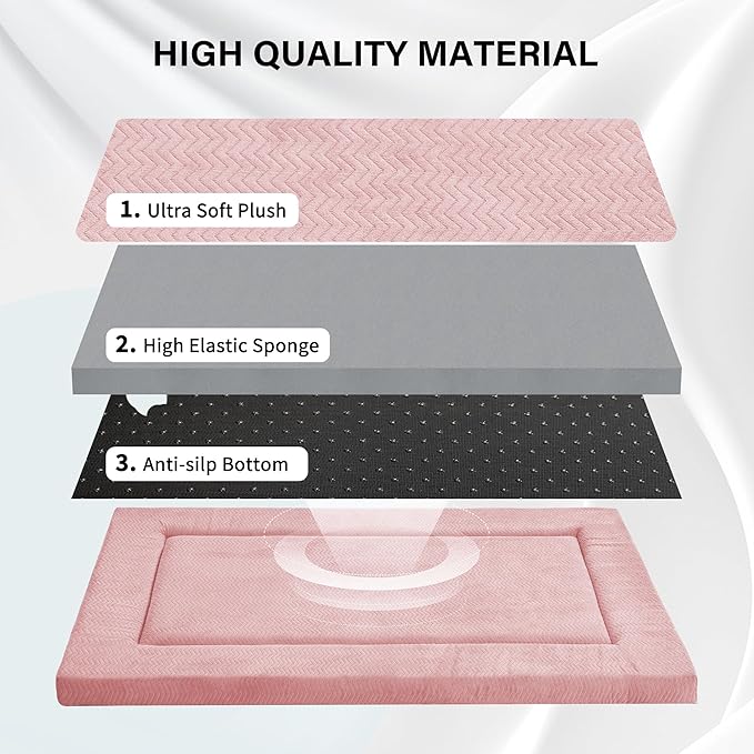 WESTERN HOME Dog Bed for Crate, High Resilience Foam Dog Crate Mat Kennel Pad with Soft Wavy Plush Comfortable Anti-Slip Washable Bed for Large Medium Small Dogs & Cats
