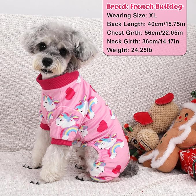 4 Pack Dog Pajamas Soft Lightweight Dog Recovery Suit Onesie Clothes for Small Medium Female Boys Girls Dogs Cats (3XL (Back: 24",Chest: 29.5", Neck: 19"), Leopard,Donut,Unicorn,Duck)