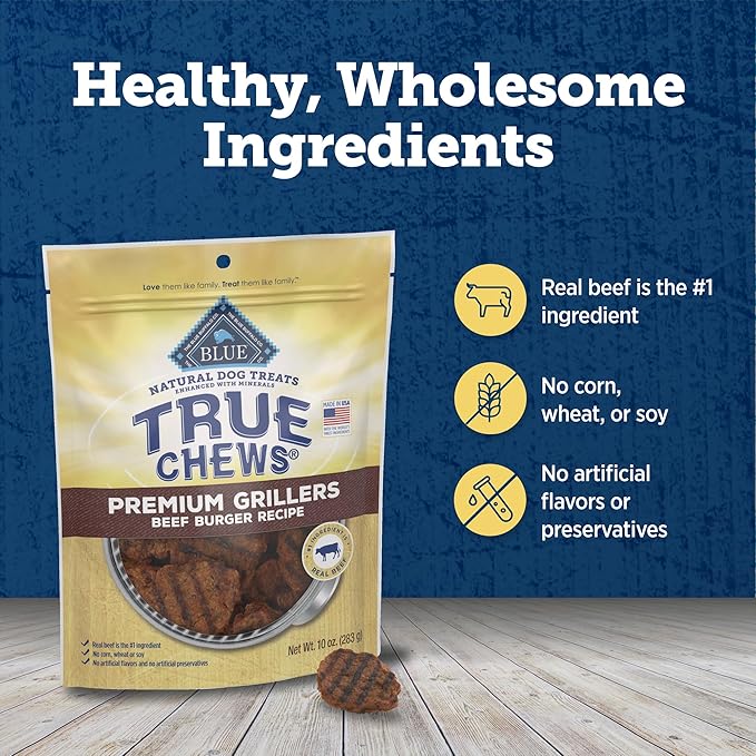 Blue Buffalo True Chews Dog Treats, Made in the USA with Natural Ingredients, Beef Burger Recipe, 10-oz Bag