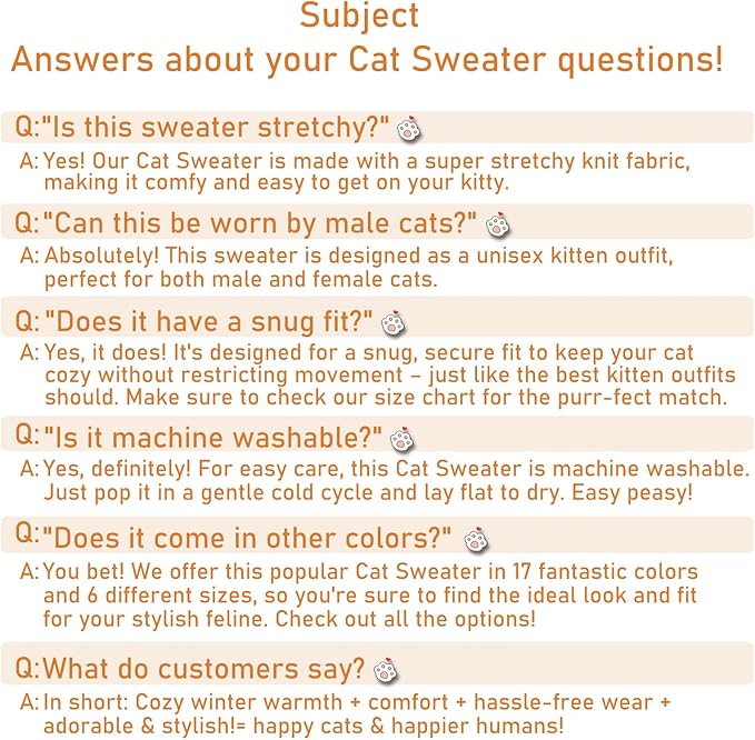 Stretchy Cat Sweater - 17 Colors & 6 Sizes | Snug Winter-Ready Knit for Boy/Girl Cats & Kittens(Orange, Small)