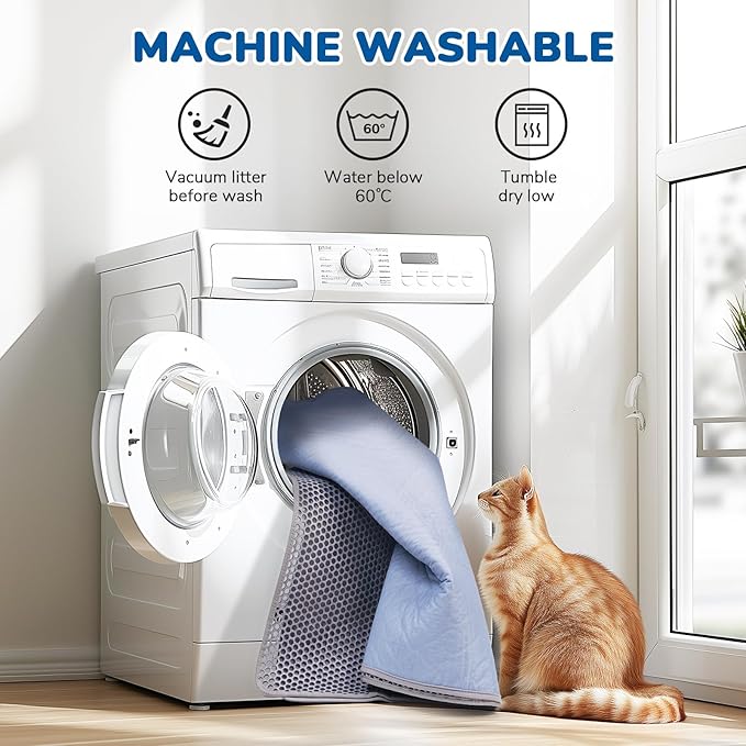 BurgeonNest Cat Litter Mat 47" x 35" Upgraded Felt & Fabric Material Cat Trapping Mat for Fewer Creases, Extra Large Hold 3-4 Litter Boxes Urine-Proof Non Slip, Machine Washable, Soft on Paws, Grey