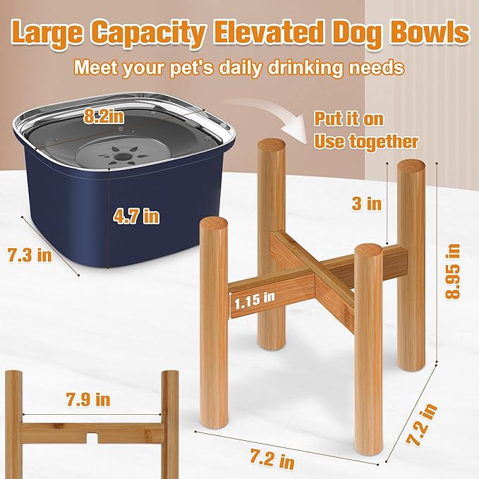 Decflow 3L Elevated Dog Water Bowl, Stainless Steel Raised Food Dispenser with Stand, Large Capacity No Spill Dog Water Bowl for Small, Medium and Large Dogs