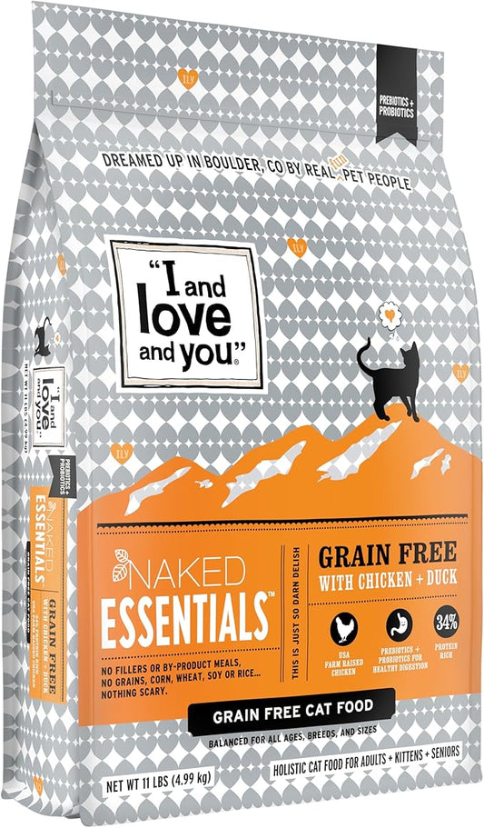 I and love and you Naked Essentials Dry Cat Food - Chicken + Duck - Grain Free, Real Meat, No Fillers, Prebiotics + Probiotics, 11lb Bag