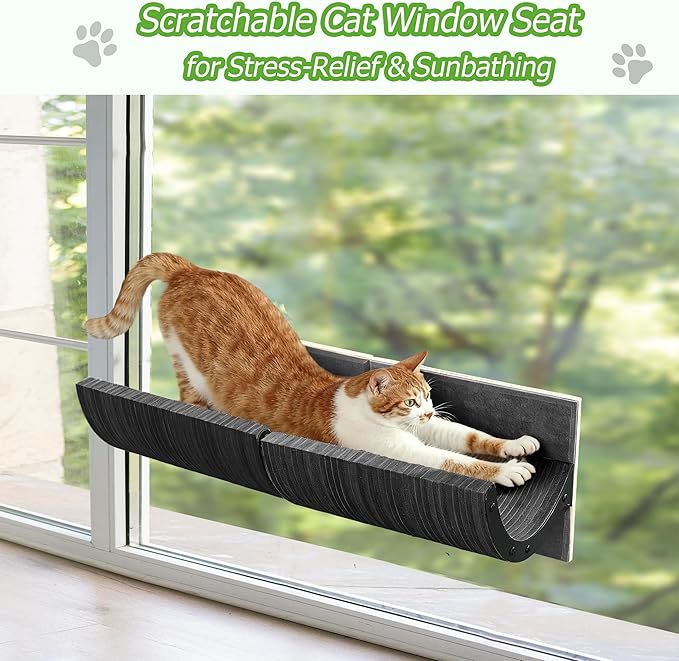 Cat Window Perch for Indoor Cats,Multiple Uses as Window Seat,Condo & Shelves,Scratchable Suction Cups Window Cat Bed for Hiding,Naping and Overlooking(Grey)