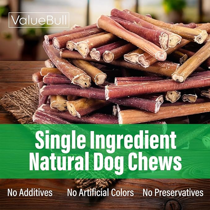 ValueBull Bully Sticks for Small Dogs, Extra Thin 6 Inch, 100 Count Bulk Pack - All Natural, Grass Fed, Single Ingredient, Long Lasting Dog Treats