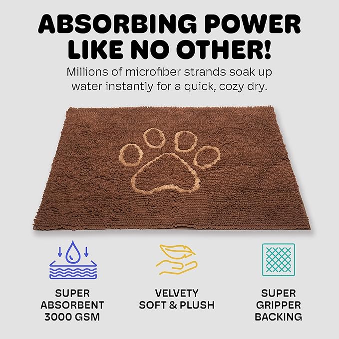 Dog Gone Smart Dirty Dog Doormat - Fast Drying Rug with Super Gripper Backing for Clean Floors - Super Absorbent and Machine Washable Mat for Muddy Paws - Mocha